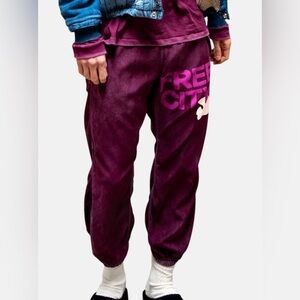 FREECITY UNISEX  MATTE/SATIN AIRJUMP PANT DEEPLOVE W/ ZIP AT HEM SZ LARGE